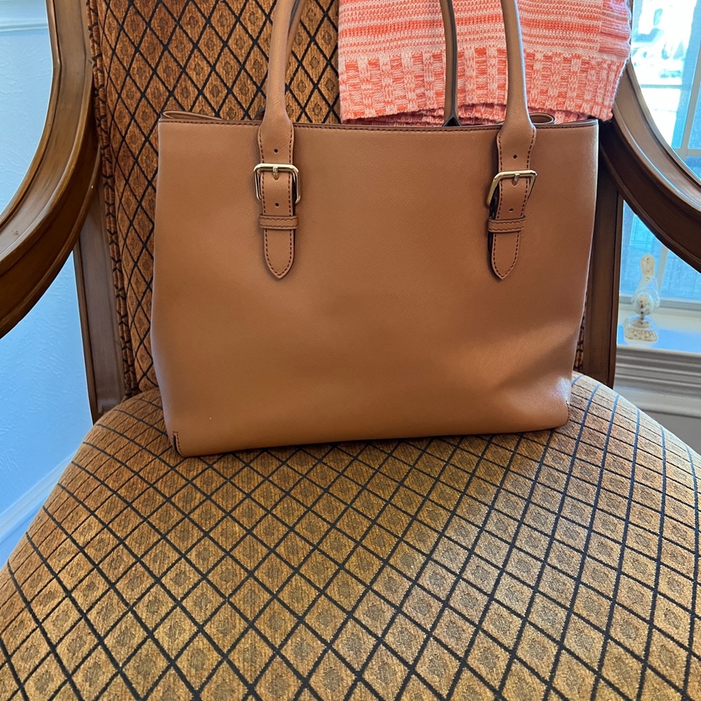 Kate Spade Camel Leather Tote Handbag 15” W 12” H x 6" D - Picture 4 of 6